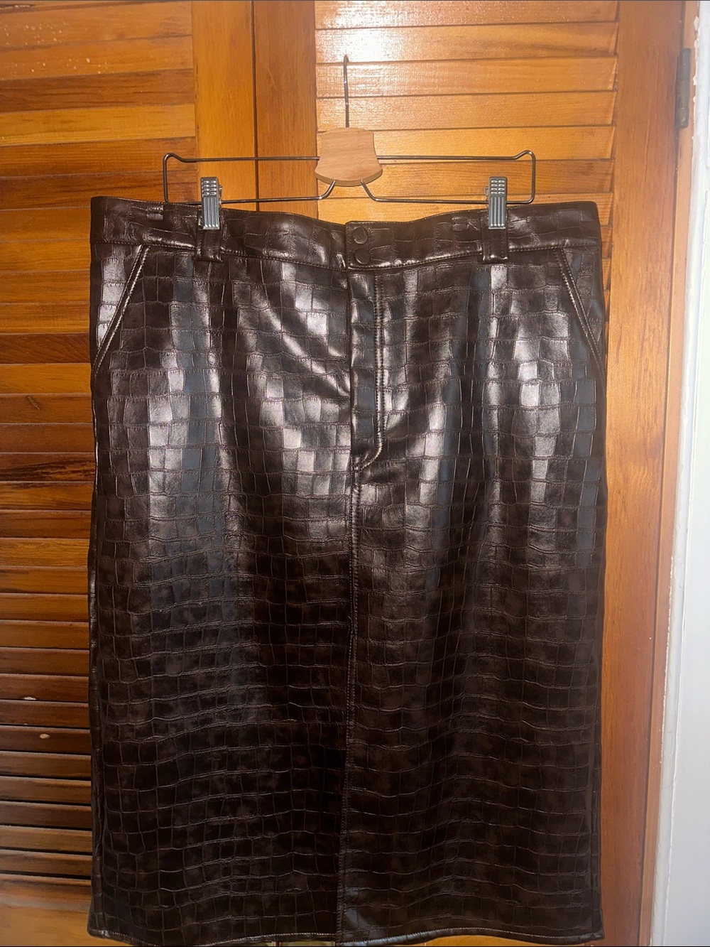 Men's Dark Brown Croc-Embossed Leather Pants